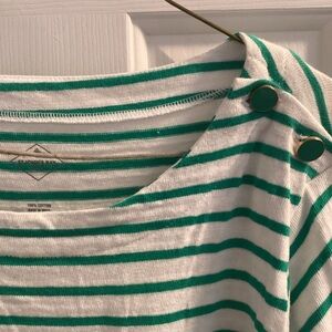 St. John's Bay Green and White Striped Shoulder Button Tee
